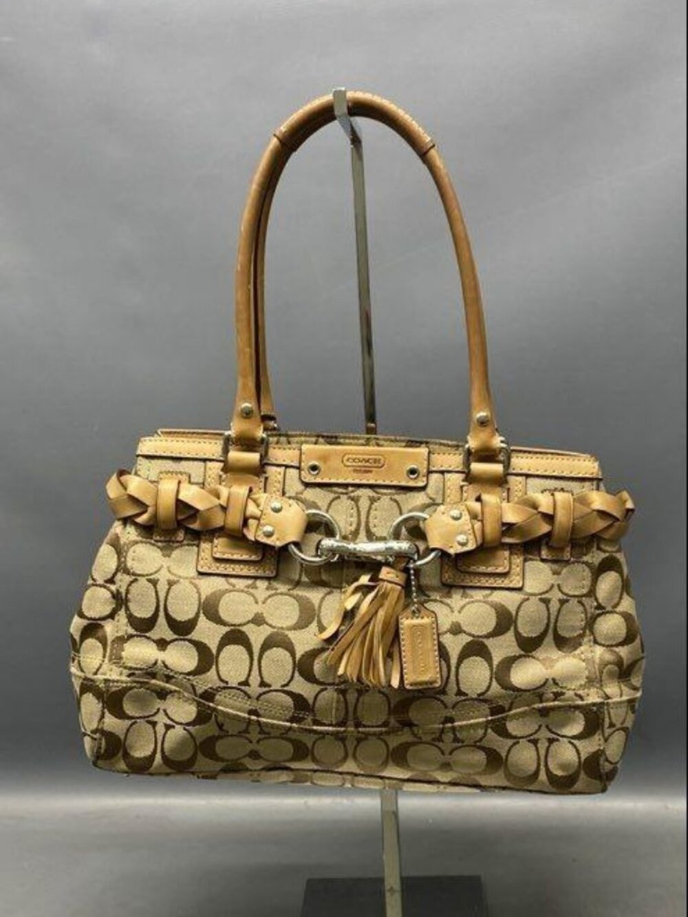 Coach Signature Hamptons Tote F15665 Braided Leather Trim